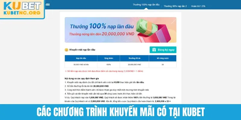 Các chương trình khuyến mãi có tại KUBET