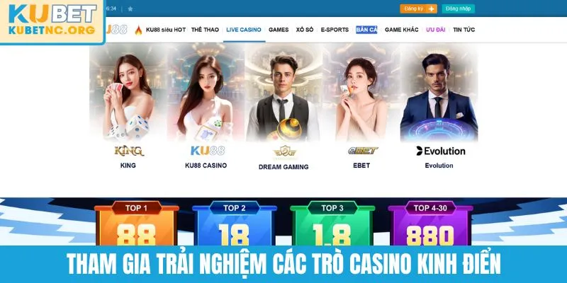 Tham gia trải nghiệm các trò casino kinh điển